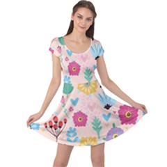 Tekstura-fon-tsvety-berries-flowers-pattern-seamless Cap Sleeve Dress by Sobalvarro