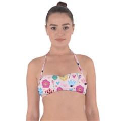 Tekstura-fon-tsvety-berries-flowers-pattern-seamless Halter Bandeau Bikini Top by Sobalvarro