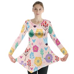 Tekstura-fon-tsvety-berries-flowers-pattern-seamless Long Sleeve Tunic  by Sobalvarro