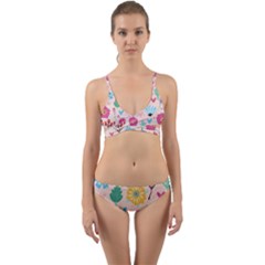 Tekstura-fon-tsvety-berries-flowers-pattern-seamless Wrap Around Bikini Set by Sobalvarro