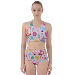 Tekstura-fon-tsvety-berries-flowers-pattern-seamless Racer Back Bikini Set by Sobalvarro