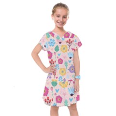 Tekstura-fon-tsvety-berries-flowers-pattern-seamless Kids  Drop Waist Dress by Sobalvarro