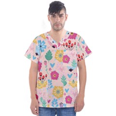 Tekstura-fon-tsvety-berries-flowers-pattern-seamless Men s V-neck Scrub Top