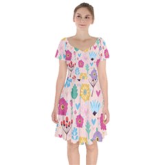 Tekstura-fon-tsvety-berries-flowers-pattern-seamless Short Sleeve Bardot Dress by Sobalvarro