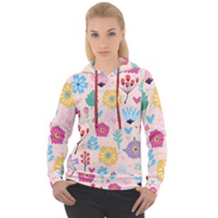 Tekstura-fon-tsvety-berries-flowers-pattern-seamless Women s Overhead Hoodie by Sobalvarro