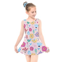 Tekstura-fon-tsvety-berries-flowers-pattern-seamless Kids  Skater Dress Swimsuit by Sobalvarro