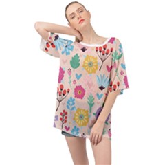 Tekstura-fon-tsvety-berries-flowers-pattern-seamless Oversized Chiffon Top by Sobalvarro