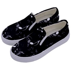 Black And White Music Notes Kids  Canvas Slip Ons by SpinnyChairDesigns