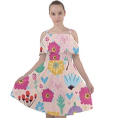 Tekstura-fon-tsvety-berries-flowers-pattern-seamless Cut Out Shoulders Chiffon Dress by Sobalvarro