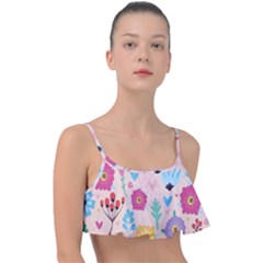 Tekstura-fon-tsvety-berries-flowers-pattern-seamless Frill Bikini Top by Sobalvarro