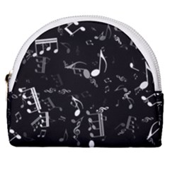 Black And White Music Notes Horseshoe Style Canvas Pouch by SpinnyChairDesigns