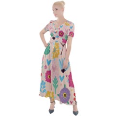 Tekstura-fon-tsvety-berries-flowers-pattern-seamless Button Up Short Sleeve Maxi Dress by Sobalvarro