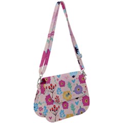 Tekstura-fon-tsvety-berries-flowers-pattern-seamless Saddle Handbag by Sobalvarro