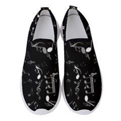 Black And White Music Notes Women s Slip On Sneakers by SpinnyChairDesigns