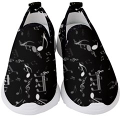 Black And White Music Notes Kids  Slip On Sneakers by SpinnyChairDesigns