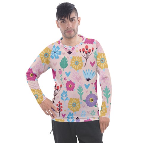 Tekstura-fon-tsvety-berries-flowers-pattern-seamless Men s Pique Long Sleeve Tee by Sobalvarro