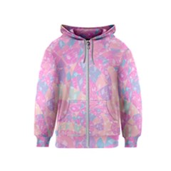 Pink Blue Peach Color Mosaic Kids  Zipper Hoodie by SpinnyChairDesigns