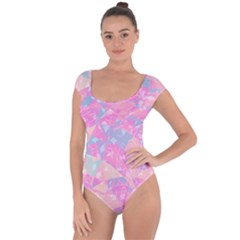 Pink Blue Peach Color Mosaic Short Sleeve Leotard 