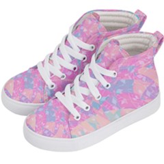 Pink Blue Peach Color Mosaic Kids  Hi-top Skate Sneakers by SpinnyChairDesigns