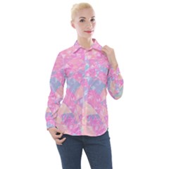 Pink Blue Peach Color Mosaic Women s Long Sleeve Pocket Shirt