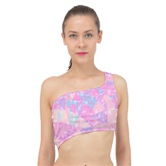 Pink Blue Peach Color Mosaic Spliced Up Bikini Top  by SpinnyChairDesigns