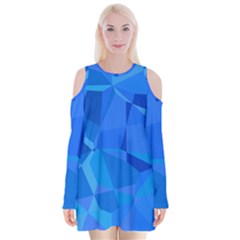 Electric Blue Geometric Pattern Velvet Long Sleeve Shoulder Cutout Dress by SpinnyChairDesigns