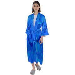 Electric Blue Geometric Pattern Maxi Satin Kimono by SpinnyChairDesigns