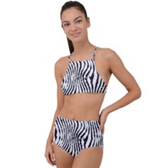 Zebra Print Stripes High Waist Tankini Set by SpinnyChairDesigns