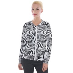 Zebra Print Stripes Velour Zip Up Jacket by SpinnyChairDesigns