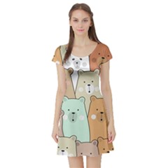 Colorful-baby-bear-cartoon-seamless-pattern Short Sleeve Skater Dress