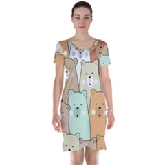 Colorful-baby-bear-cartoon-seamless-pattern Short Sleeve Nightdress