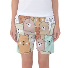 Colorful-baby-bear-cartoon-seamless-pattern Women s Basketball Shorts