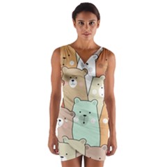 Colorful-baby-bear-cartoon-seamless-pattern Wrap Front Bodycon Dress