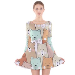 Colorful-baby-bear-cartoon-seamless-pattern Long Sleeve Velvet Skater Dress by Sobalvarro