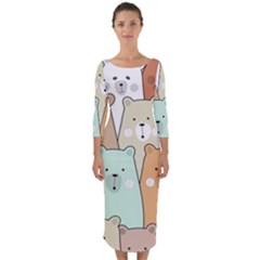 Colorful-baby-bear-cartoon-seamless-pattern Quarter Sleeve Midi Bodycon Dress