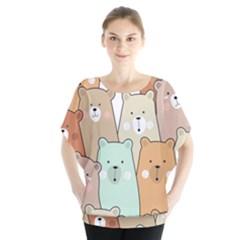 Colorful-baby-bear-cartoon-seamless-pattern Batwing Chiffon Blouse