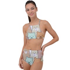 Colorful-baby-bear-cartoon-seamless-pattern High Waist Tankini Set