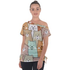 Colorful-baby-bear-cartoon-seamless-pattern Tie-Up Tee