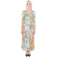 Colorful-baby-bear-cartoon-seamless-pattern Quarter Sleeve Wrap Maxi Dress