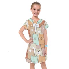 Colorful-baby-bear-cartoon-seamless-pattern Kids  Drop Waist Dress