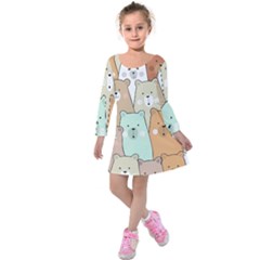 Colorful-baby-bear-cartoon-seamless-pattern Kids  Long Sleeve Velvet Dress