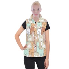 Colorful-baby-bear-cartoon-seamless-pattern Women s Button Up Vest