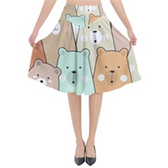 Colorful-baby-bear-cartoon-seamless-pattern Flared Midi Skirt