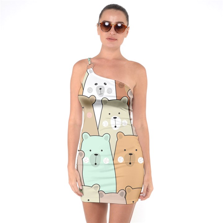 Colorful-baby-bear-cartoon-seamless-pattern One Soulder Bodycon Dress