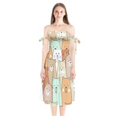 Colorful-baby-bear-cartoon-seamless-pattern Shoulder Tie Bardot Midi Dress