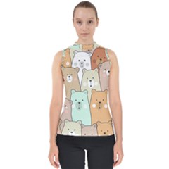 Colorful-baby-bear-cartoon-seamless-pattern Mock Neck Shell Top