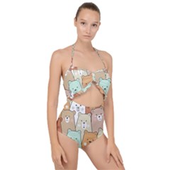 Colorful-baby-bear-cartoon-seamless-pattern Scallop Top Cut Out Swimsuit