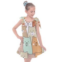 Colorful-baby-bear-cartoon-seamless-pattern Kids  Tie Up Tunic Dress by Sobalvarro