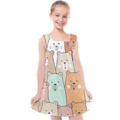 Colorful-baby-bear-cartoon-seamless-pattern Kids  Cross Back Dress by Sobalvarro