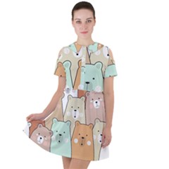 Colorful-baby-bear-cartoon-seamless-pattern Short Sleeve Shoulder Cut Out Dress  by Sobalvarro